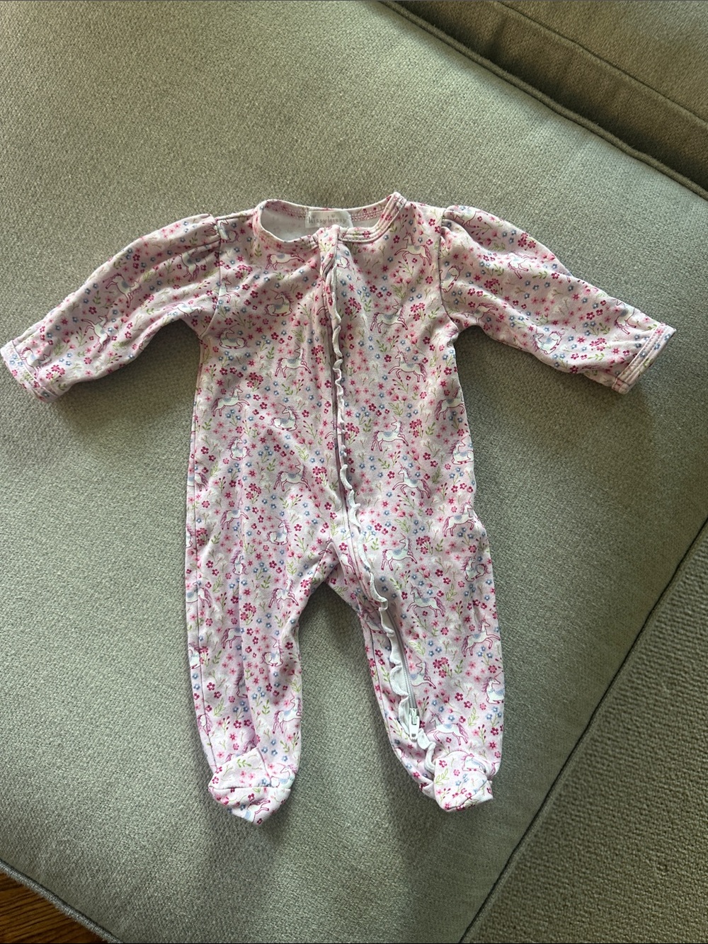 Kissy Kissy Pink Unicorn and Floral Footed One-Piece